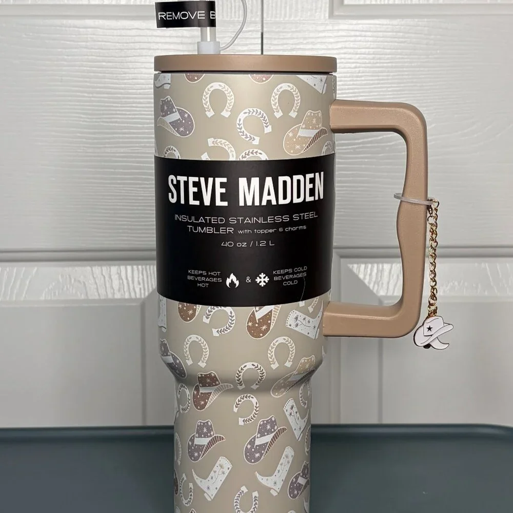Steve Madden 40oz Insulated Stainless Steel Tumbler Western Theme Cup w/ Handle